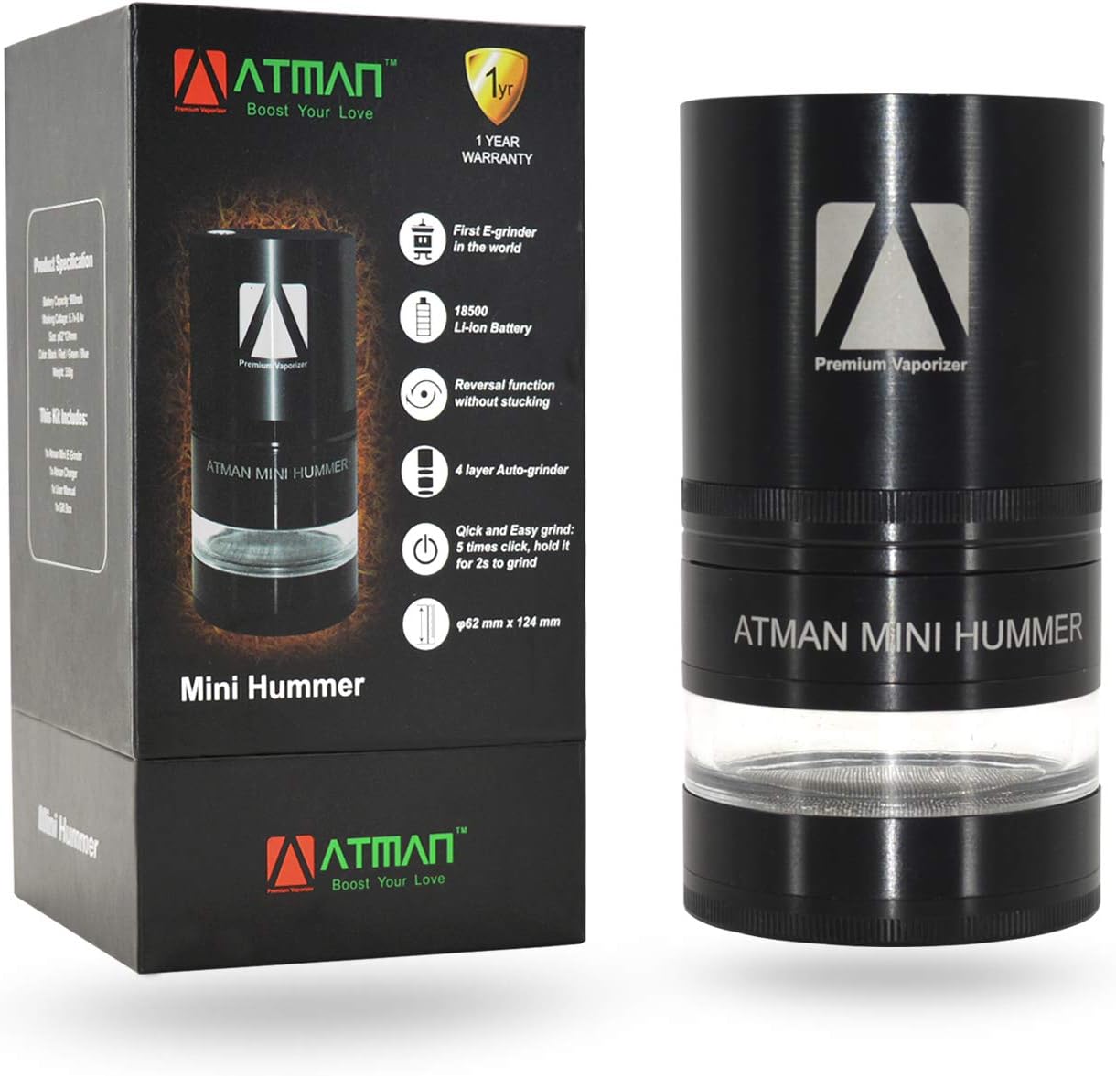 ATMAN Mini Hummer Electric Herb Grinder Mill Crusher Grinder Cracker - Automatic Operation, Electronic Battery Powered