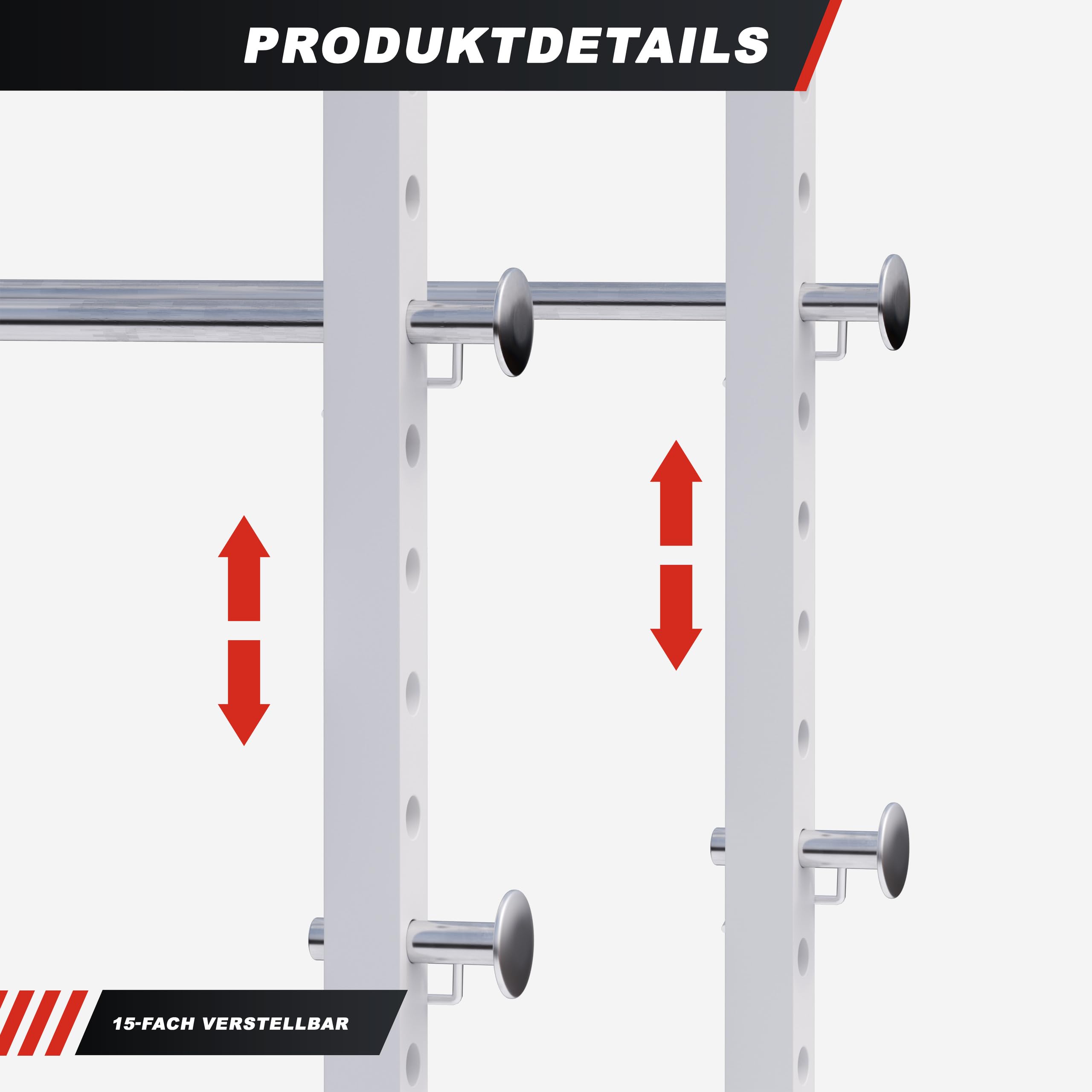 GORILLA SPORTS® Power Rack - 15-fach Verstellbar, Klimmzugstange, Hantelablage - Power Cage, Squat Rack, Kraftstation für Zuhause, Kraftstation, Fitnessstation, Krafttraining
