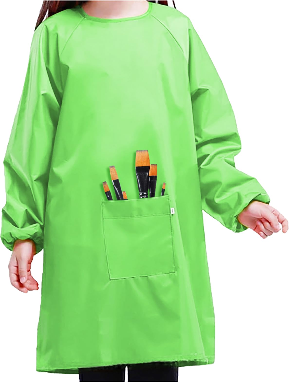 MESU Art Smock for Kids Colorful Painting Smock Children Artist Smock Waterproof Smock Full Coverage Long Sleeve Smock with Pocket Green 2XL