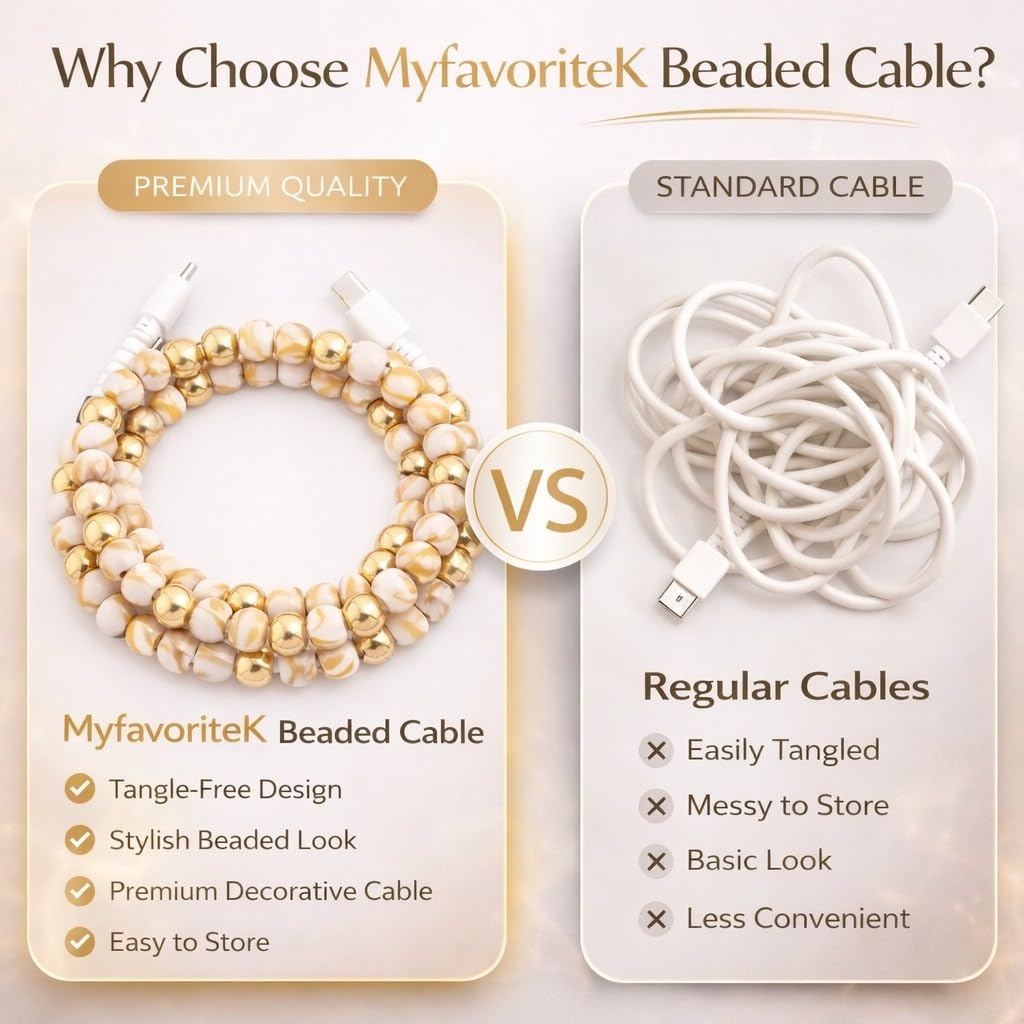 Elegante cavo di ricarica per telefono con perline colorate cavo di ricarica USB per smartphone (USB C a USB C, marmo e oro, 2 m)