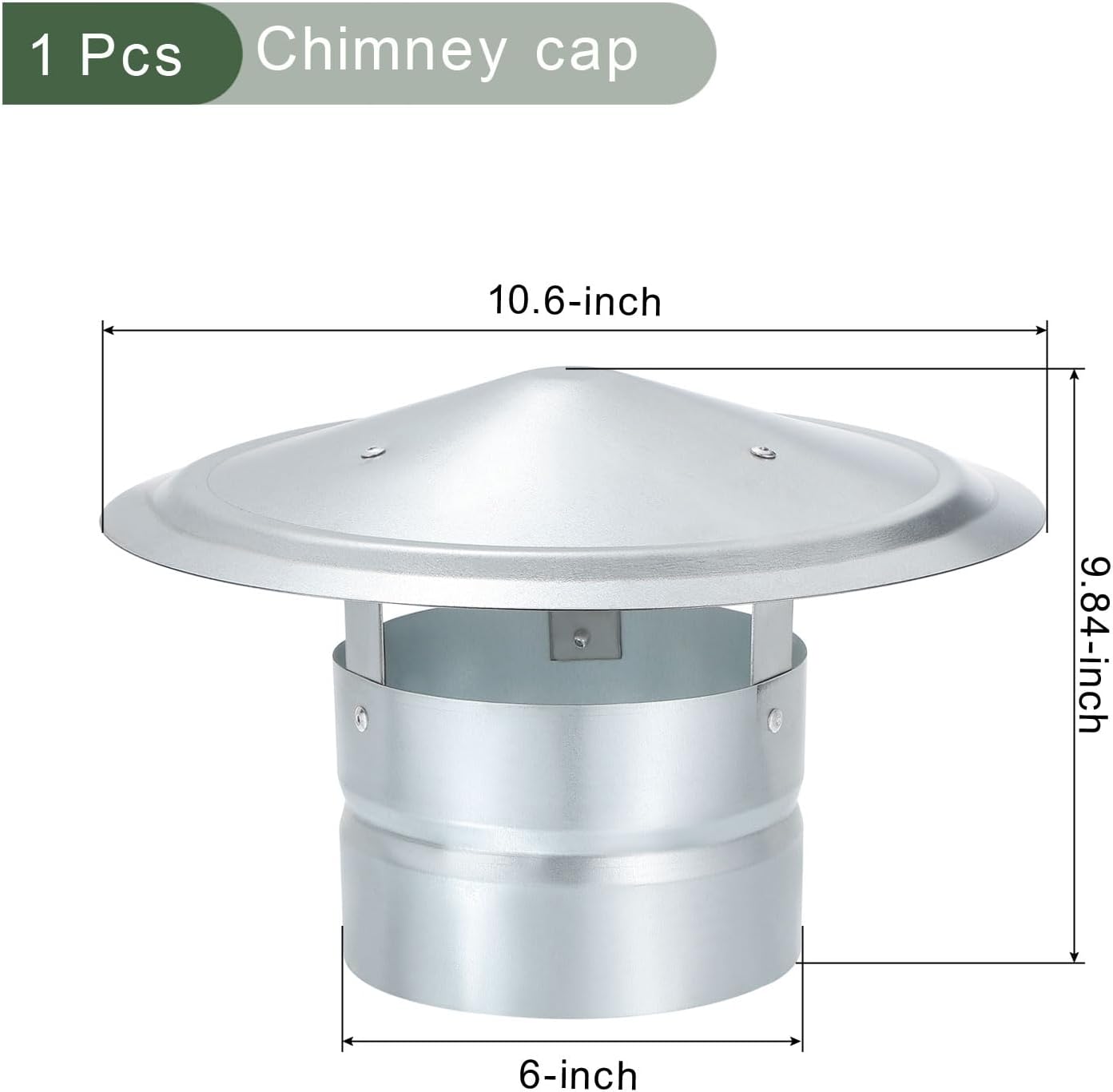 YOKIVE 1 Pcs 6-Inch Round Chimney Cap, Galvanized Iron Cone Top Chimney Cap | Stove Pipe Cap Stovepipe Finial Great for Outside Vent Flue Roof