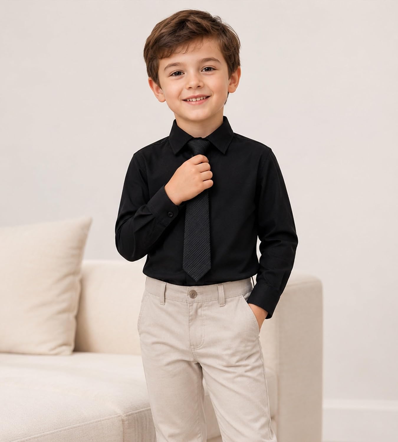 Funnycokid Boys Long Sleeve Dress Shirts Kids Button Down Formal Uniform