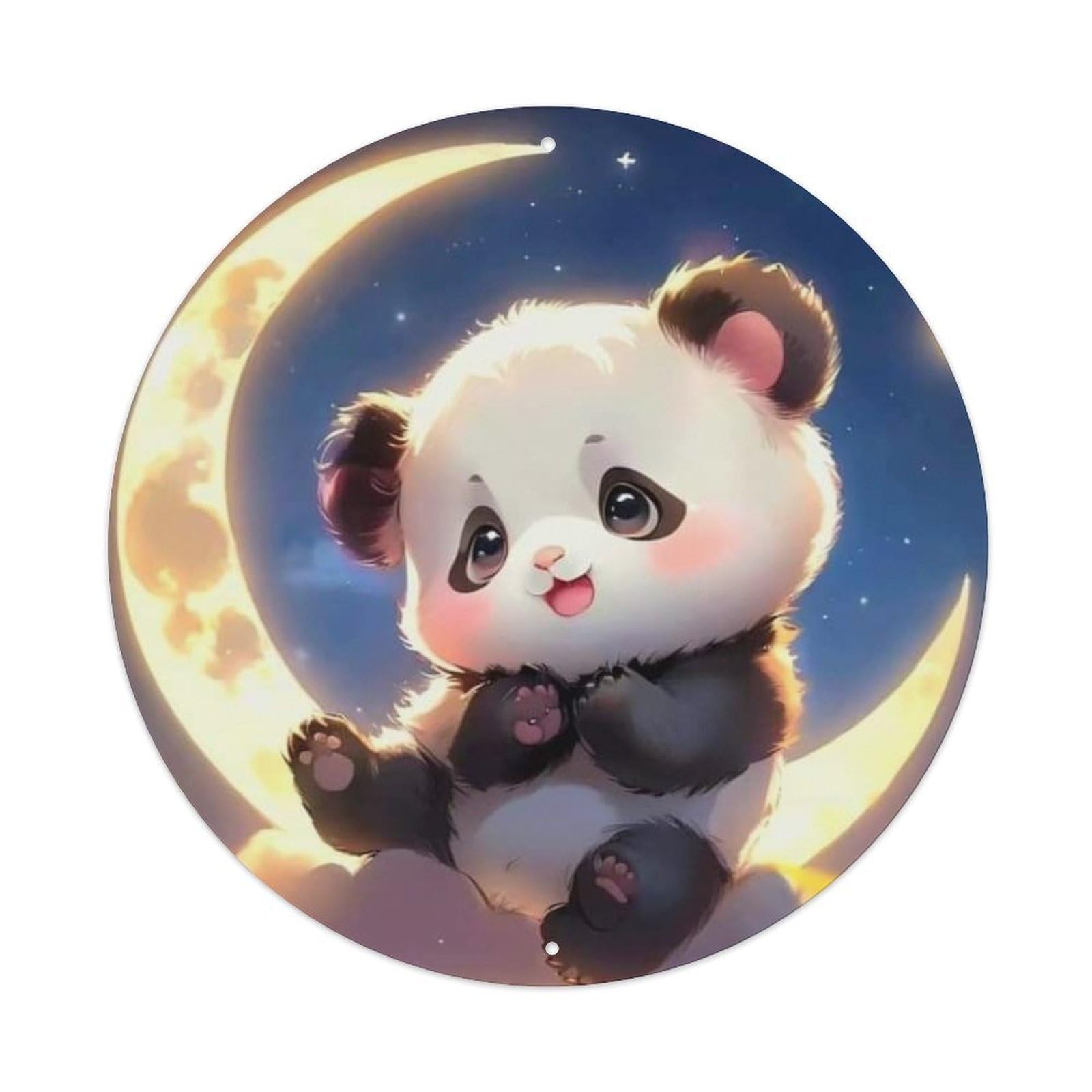 Animals Artwork Little Panda Sitting on The Moon Vintage Metal Tin Sign Plaque Wall Decor for Cafe, Club Bar, Office, Garden Metal Poster 8x8Inch