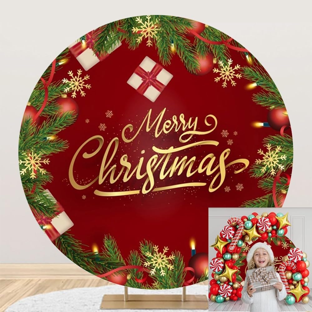 Toile de fond ronde de Noël pour photographie sur le thème de Noël, toile de fond circulaire pour fêtes d'hiver, fournitures de décoration pour cabine photo, 1,5 m