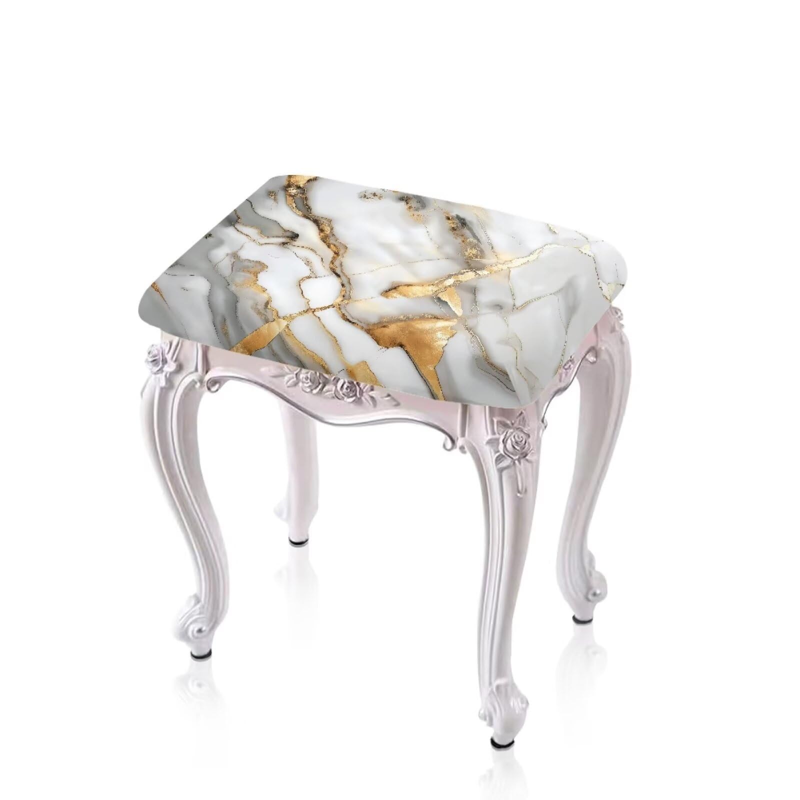 Vanideaoty White Gold Marble Stool Covers Square 2 Pack Stretch Rectangle Bar Stool Covers Vanity Stool Cover Barstool Covers Slipcovers Seat Protector