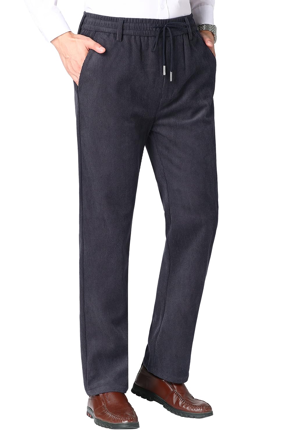 Pantaloni da Uomo in Velluto a Coste Ufficio Pantaloni Eleganti Elasticizzato Pantaloni da Jogging Formale e Casual con Coulisse