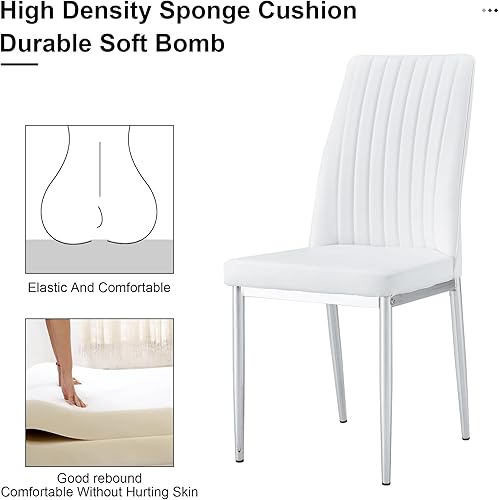 Miniatura 6 de Juego de 4 sillas de comedor modernas, sillas de comedor de cocina, asiento tapizado de piel sintética, respaldo alto y patas plateadas cromadas