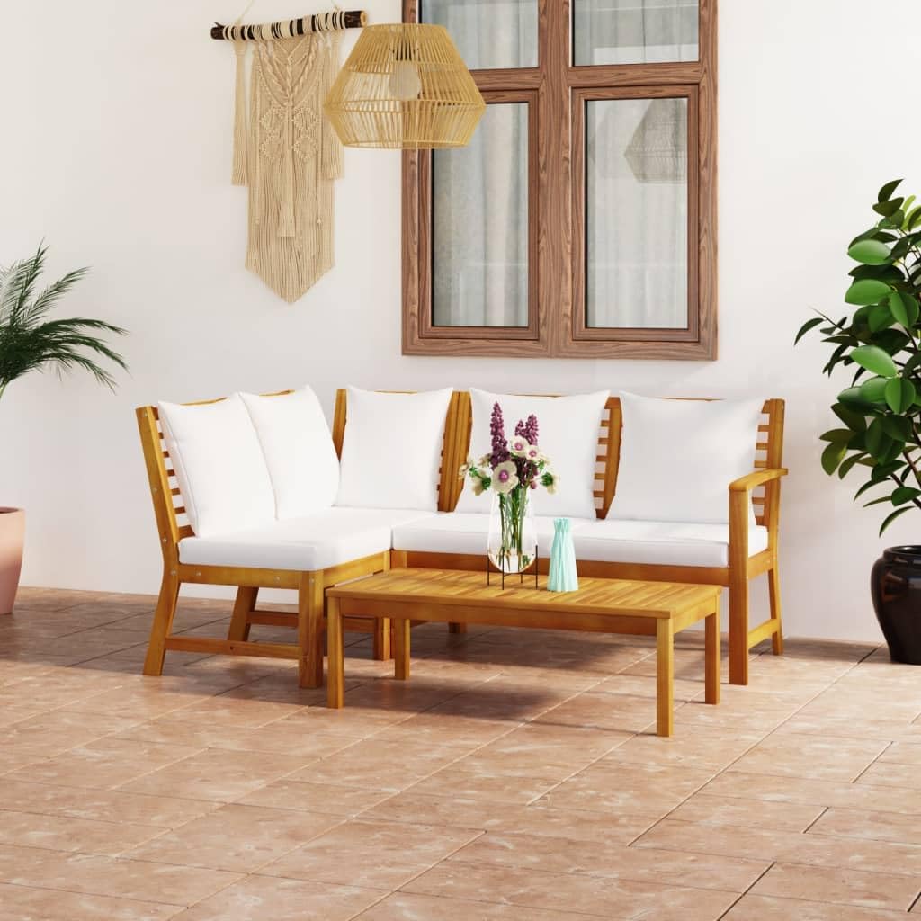 vidaXL Salon de Jardin 4 pcs avec Coussin Mobilier de Patio Mobilier de Jardin Meubles d'Extérieur Meubles de Terrasse Crème Bois d'Acacia Massif