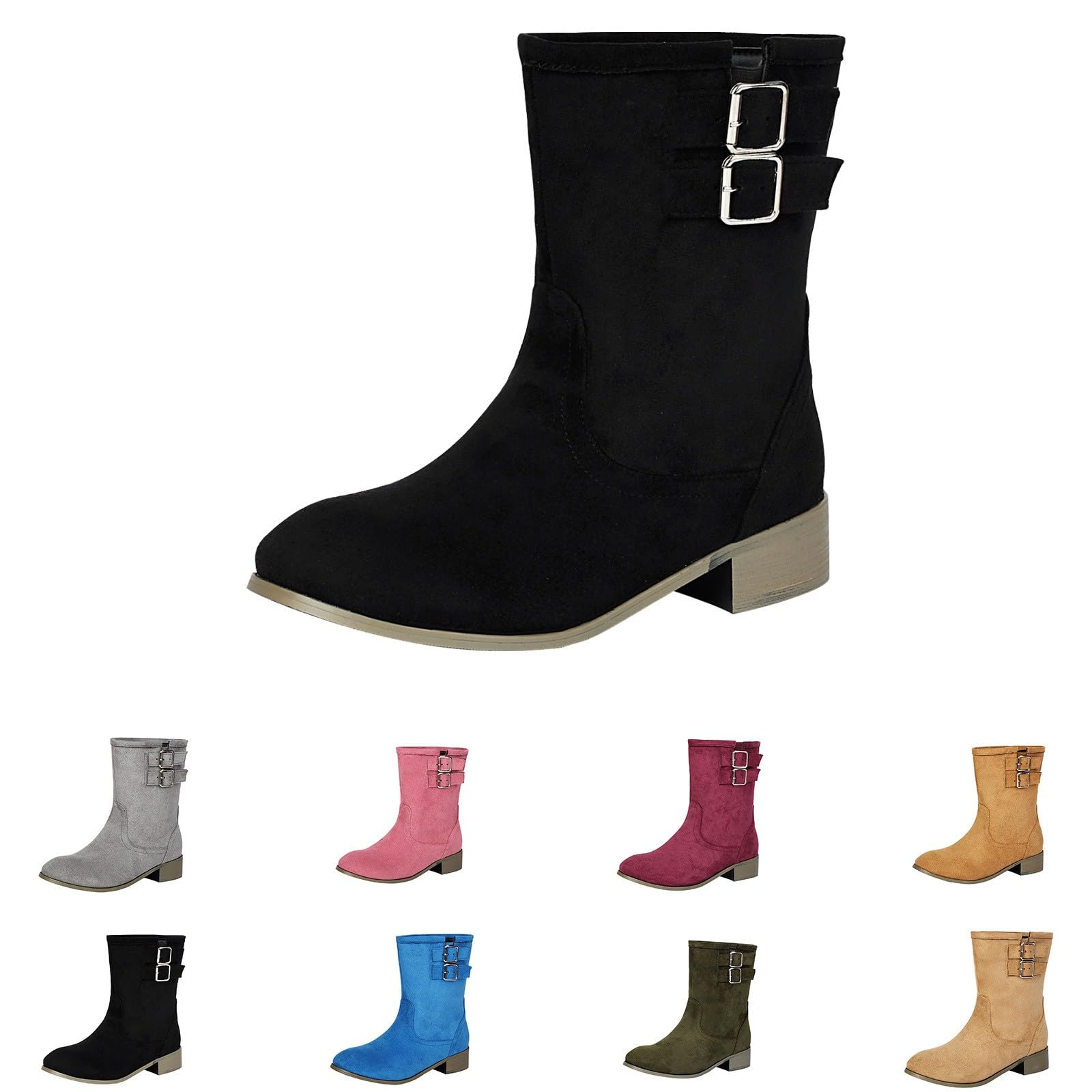 Cocila Botas hasta El Tobillo Anchas para Mujer De Luoika, Botines Holgados Media con Cremallera Lateral Y Tacón. Militares Agua Cortas Cowboy Marron Pitillos Tacon Invierno Piel Cuña Montaña