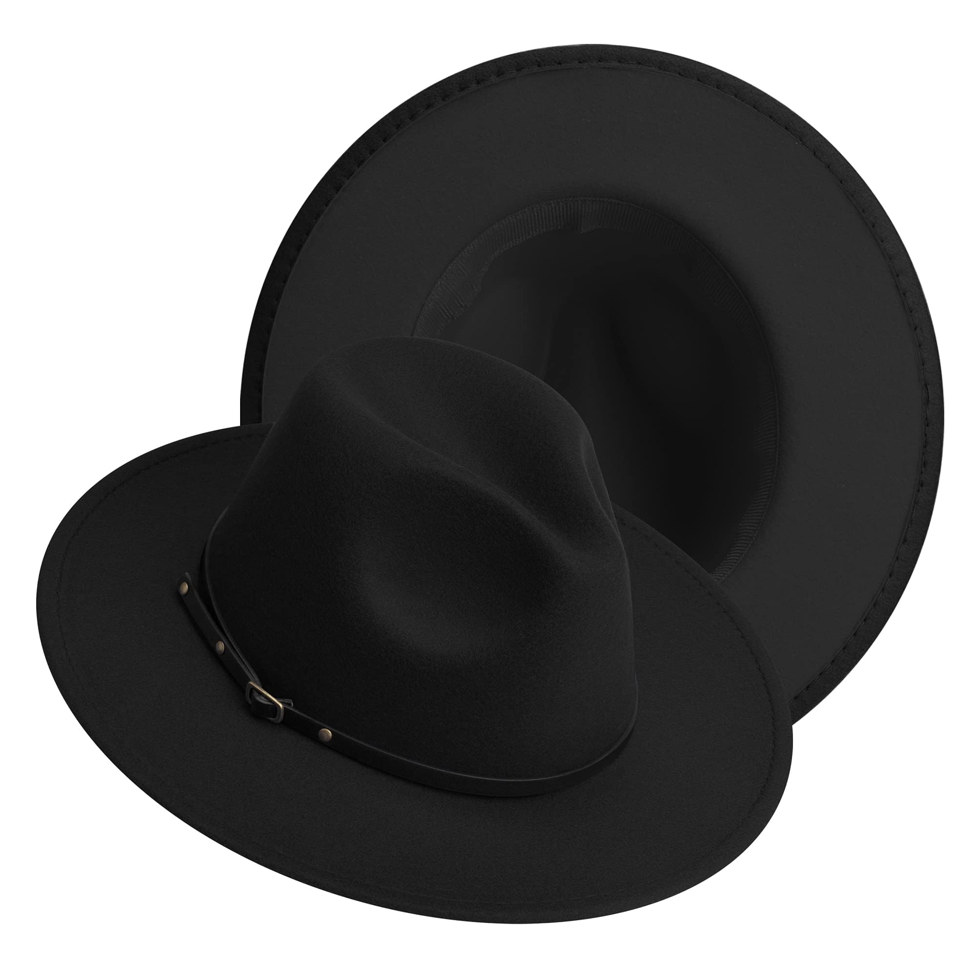 Wide Brim Fedora Hats for Women and Men Classic Felt Panama Hat Men's Two Tone Dress Hat with Belt Buckle