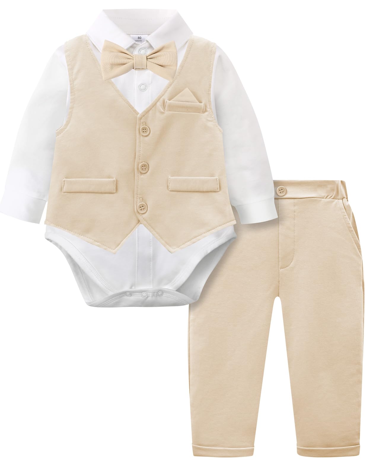 A&amp;J DESIGN 4Pcs Baby Boy Suits Dress Outfit Shirt Pants Bowtie Vest Set 3-18M