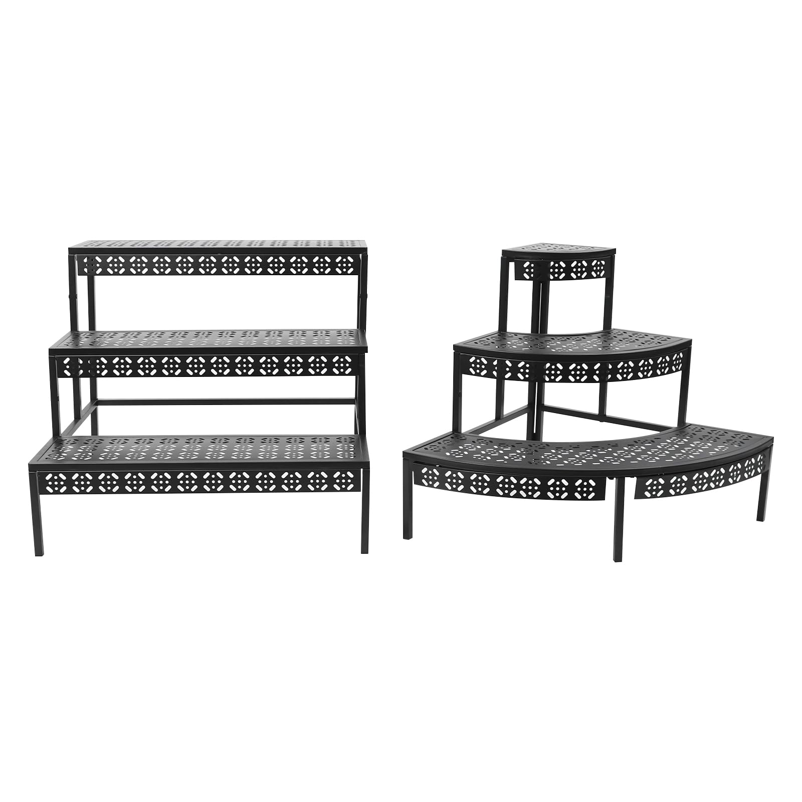 Supporto multifunzione per piante da appartamento, terrazza, giardino, balcone | Scala per fiori a 3 gradini in metallo con grande capacità, supporto per piante, scaffale per fiori per esterni e interni