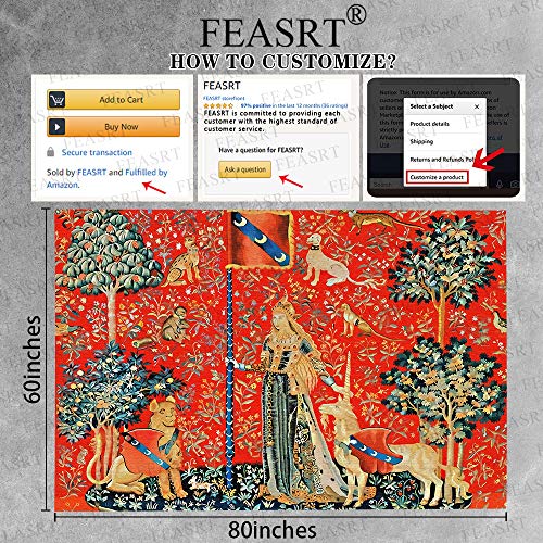 Feasrt European Royal Tapestry Medieval Lady Tapestry Lady And Unicorn Tapestry Animal Print Decorative Tapestry Wall Hanging For 80X60 Inches Living Room Dorm Decor Gtqqay1209 #TOP5