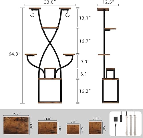 Miniatura 3 de Soporte para plantas de interior con luces de crecimiento, estante de metal de 8 niveles para múltiples plantas, soporte de esquina de 64 pulgadas