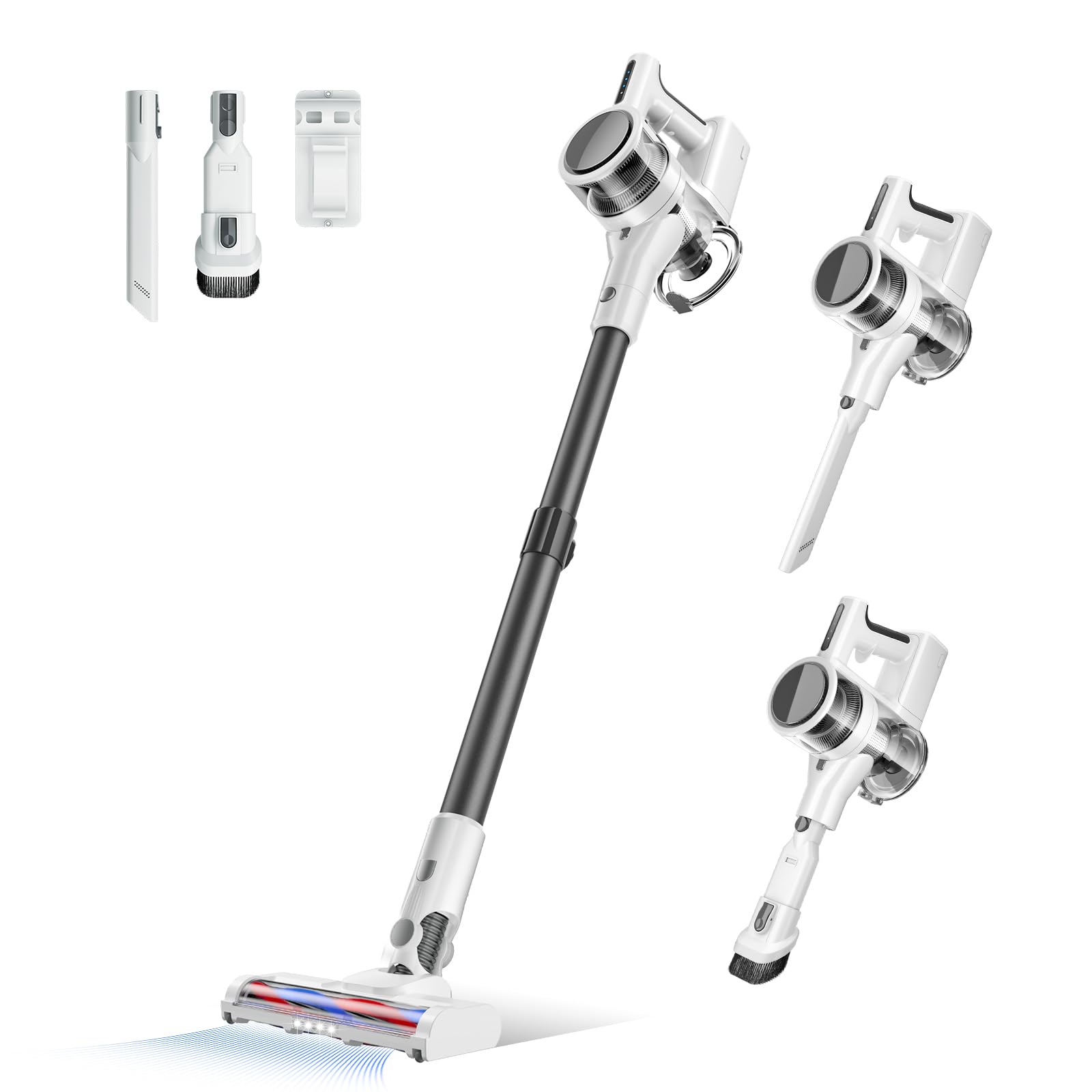 4 in 1 Cordless Vacuum for Home, 80,000PRM Powerful Motor Vacuum Cleaner with 2 Adjustable Modes, Max 40 Mins Runtime Rechargeable Battery and Washable Parts Stick Vacuum (Misty White)