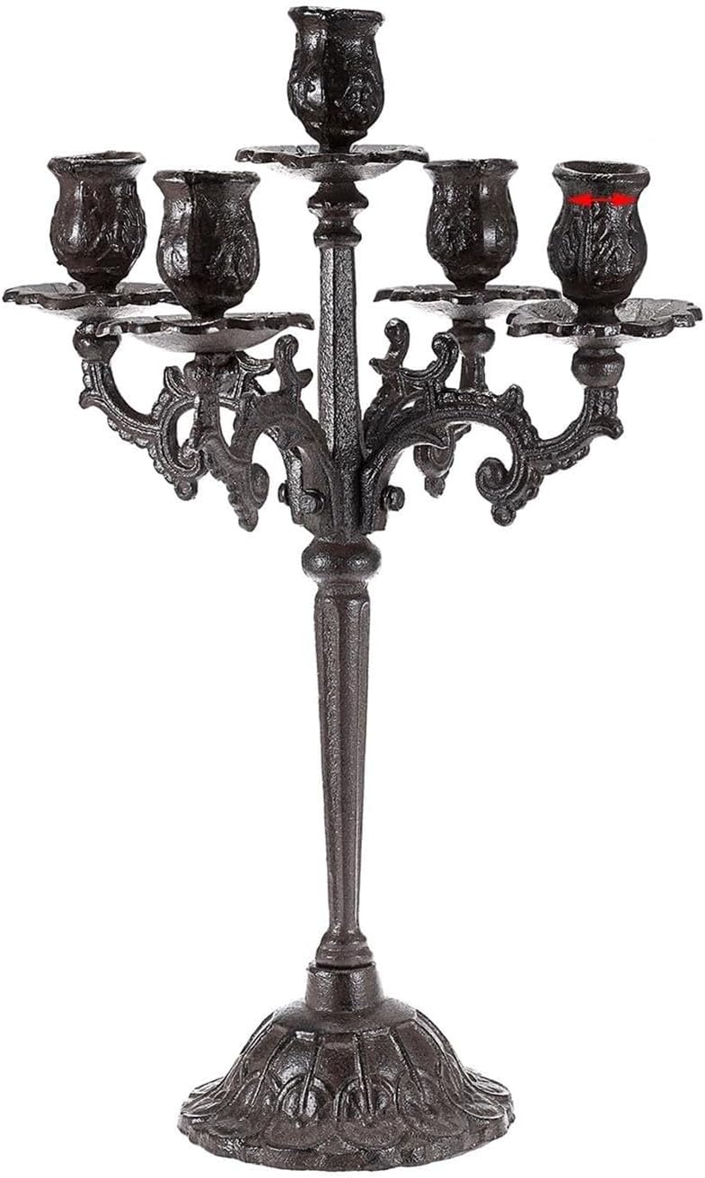 Candle Holder - 5 Arms Cast Iron Candlestick Holders Vintage Large Candelabra, Heavy Duty 5-Arms Cast Iron Candelabras Antique Taper Candle Stand