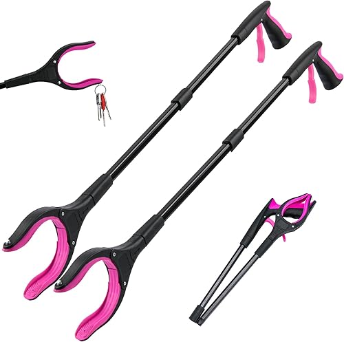 Paquete de 2 herramientas de agarre de 32 pulgadas, cabezal giratorio de 360, mandíbula ancha, herramienta de recogida plegable, mandíbula giratoria