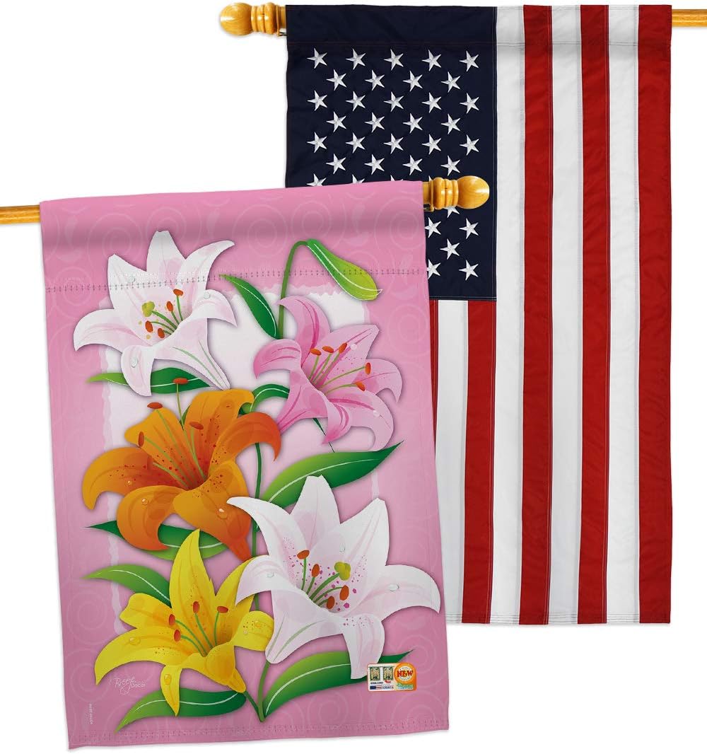 Lilies House Flags Pack Garden Floral Sunflower Tulip Rose Orchid Season Springtime Flower Wreath USA Embroidery Small Decorative Gift Yard Banner Double-Sided Made In 28 X 40