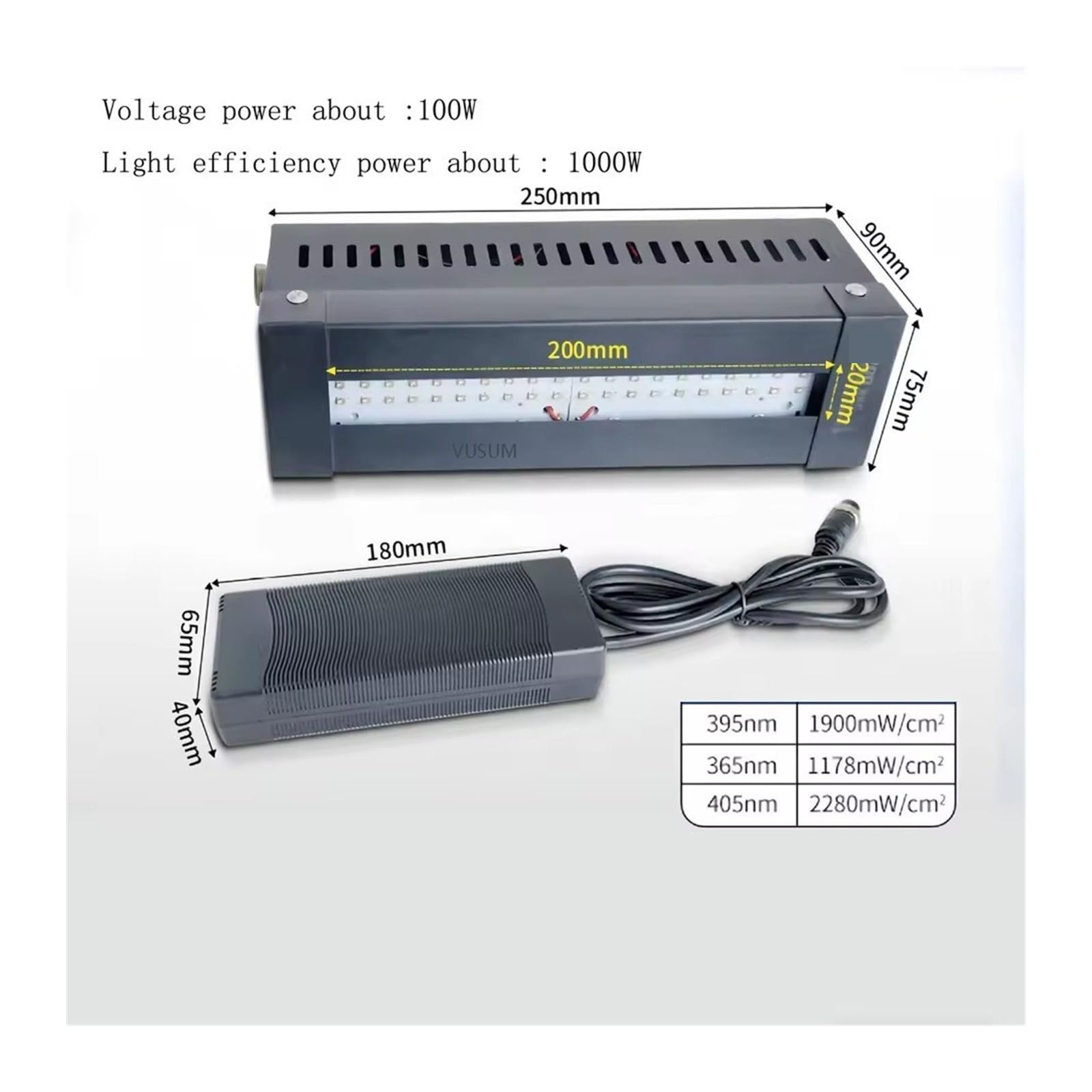 lámpara de curado UV, Lámpara De Curado UV 365nm 385nm 395nm 405nm Luminaria Pegamento Tinta Pintura Serigrafía Impresión Por Inyección(1000W,395nm)