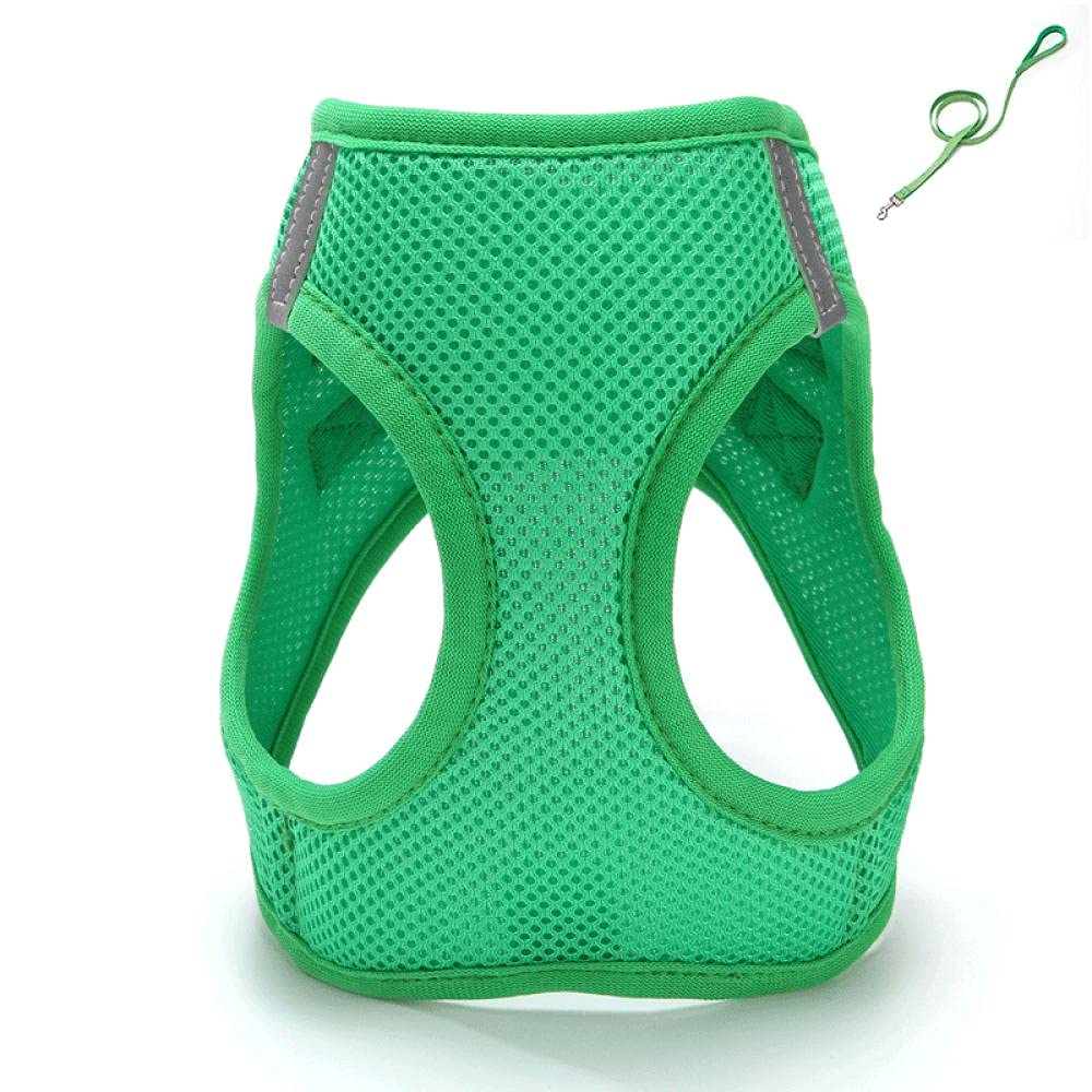 E guinzaglio verde for cani, gatti, imbracatura regolabile, guinzaglio da passeggio, guinzaglio for cuccioli, collare e imbracatura,Pettorina per cani(M)