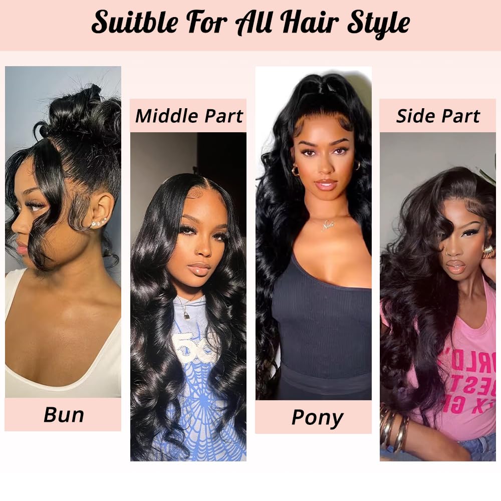 360 Lace Front Wigs Human Hair Body Wave 200% Density 16 Inch Upgraded Hidden Straps 360 HD Full Lace Wigs Human Hair With Drawstring Pre Plucked With Baby Hair for Women Natural Black