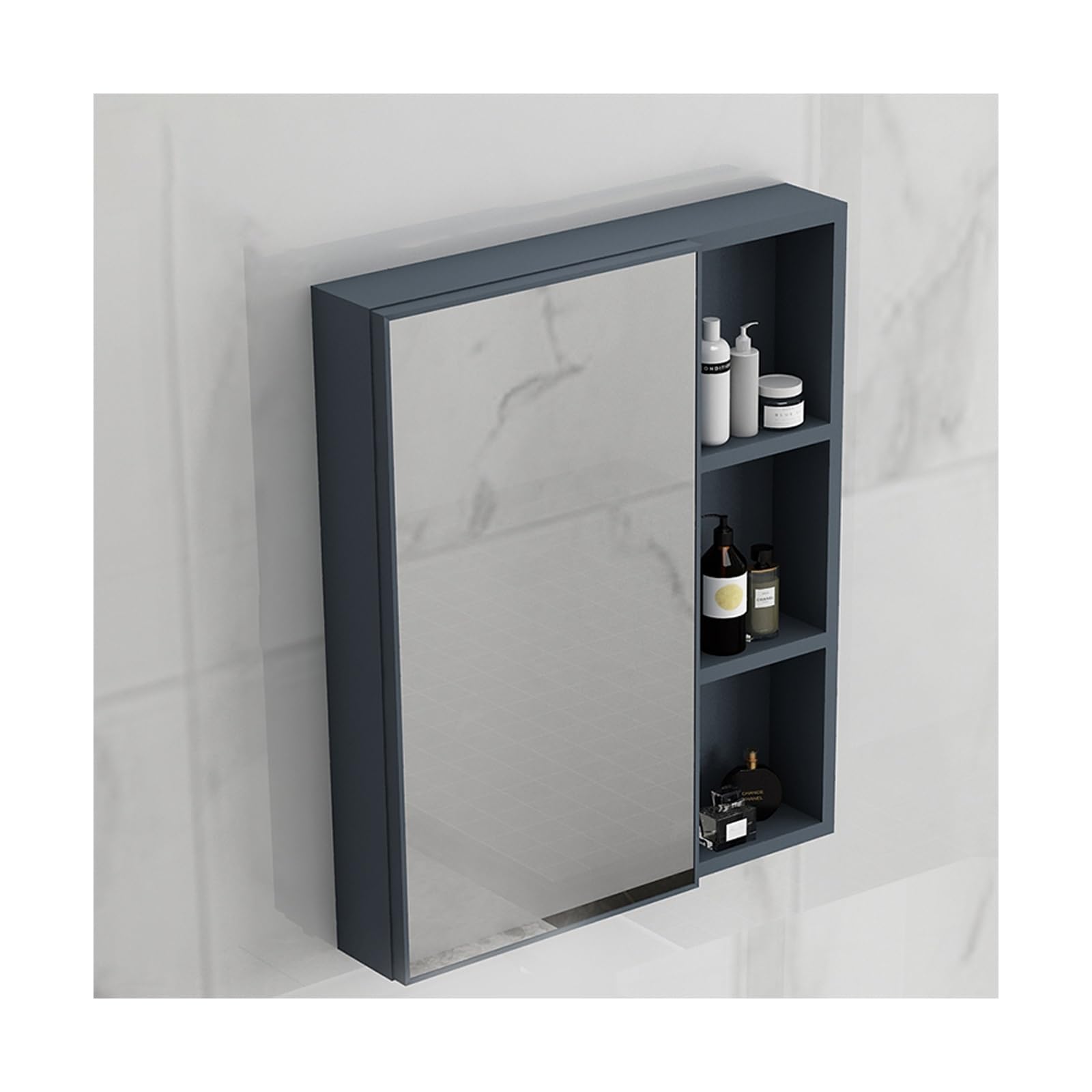 BKSXSOP Wall-Mounted Bathroom Mirror Cabinet, Blue Double-Layer Storage for Toiletries & Medications, Compact Design Small Spaces