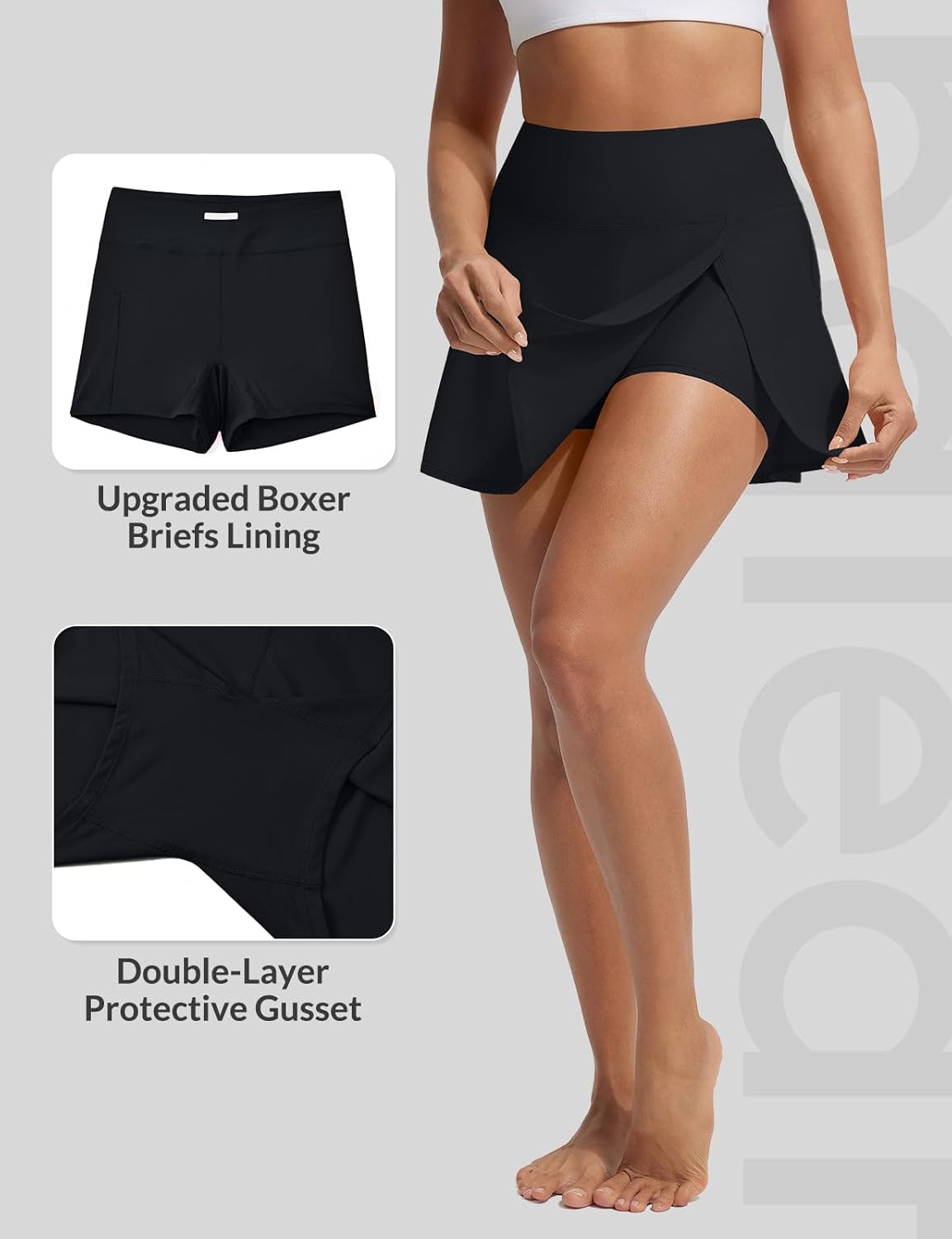 baleaf Women's High Waisted 14" Swim Skirts Boxer Liner Quick Dry Tennis Skirt Bathing Suit Split Swimsuit Bottom with Pocket
