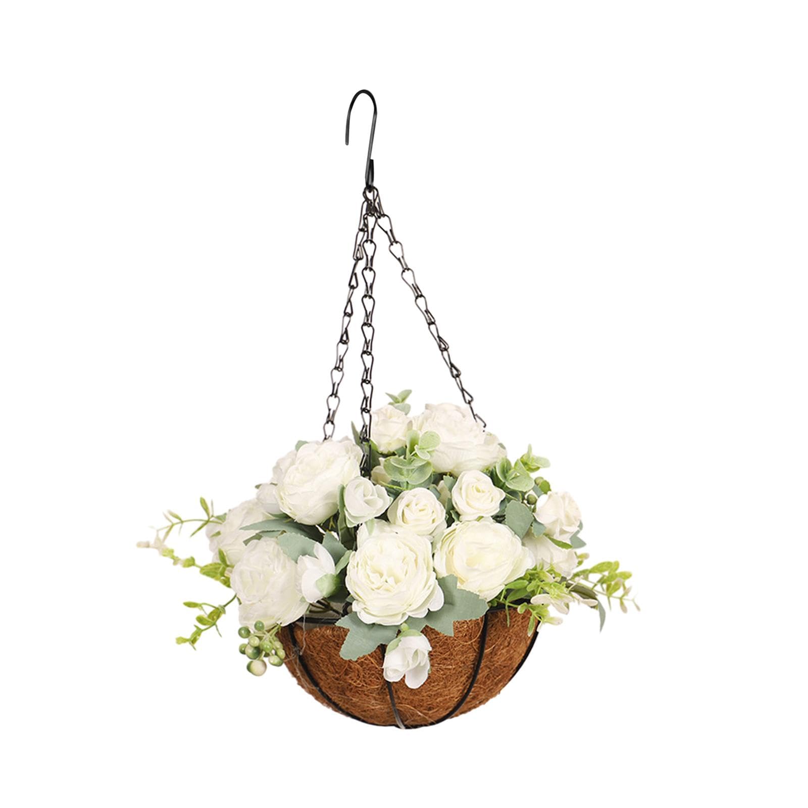 Baoblaze Hanging Artificial Daisy Flowers Basket, Fake Hanging Plant, Coconut Lining Chain Flowerpot Plant Hanger for Lawn Balcony Patio Outdoor Indoor (20cmx40cm, White)