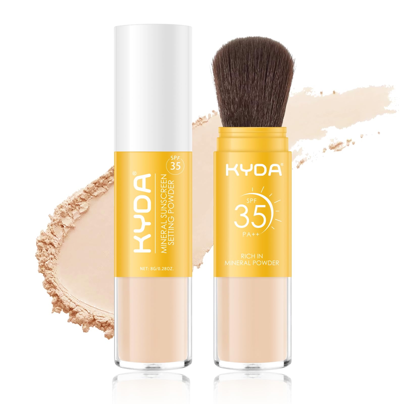 Mineral Powder Sunscreen for Face & Scalp, SPF 35 Brush on Scalp Hair Body Sunscreen Face Setting Powder, Lightweight Oil Control Breathable Long Lasting Natural Matte Finish (#2 Medium) #3 Medium