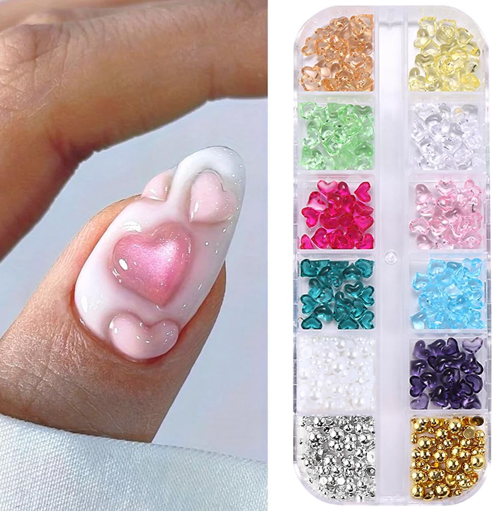 1 kist hart nagelbedels hars nail kristallen strass hart bedels nagels halve nagel kralen hart nagel bedels kleurrijke hars harten nagels bedels nageldesign nail art nailart