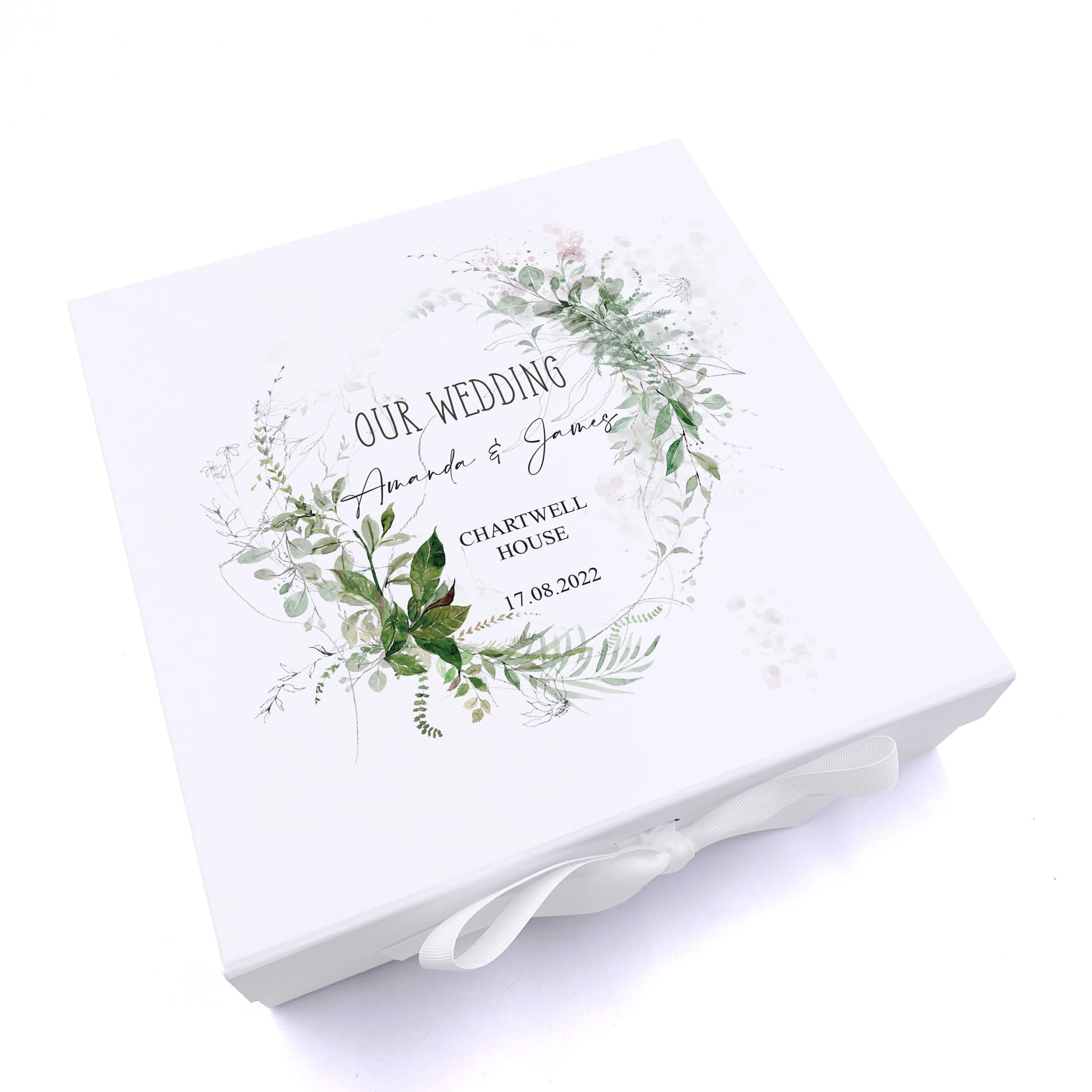 ukgiftstoreonline Personalised Wedding Keepsake Box Gift With Botanical Design Gift For Couple
