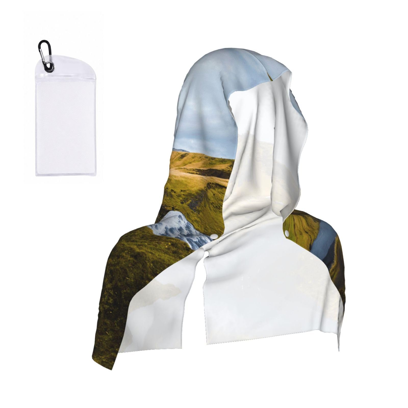 WXWJSHMGC Mountain Waterfall Print Cooling Hoodie Towel, Cooling Towels For Neck And Face Sun Protection Instant Cool Hoodie(Sport/Camping/Work Out/Hot Weather)