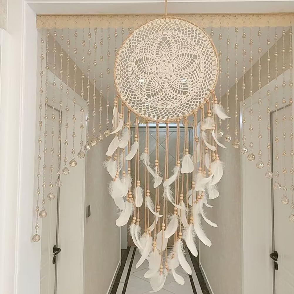 Atrapasueños Blanco Hecho a Mano con Plumas, Adornos para Colgar