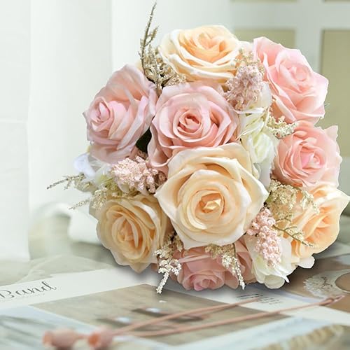 Miniatura 4 de LESING Ramos de novia de flores artificiales hechas a mano, románticos, para novia, dama de honor, celebración de flores (bouquet, rosa rosa)