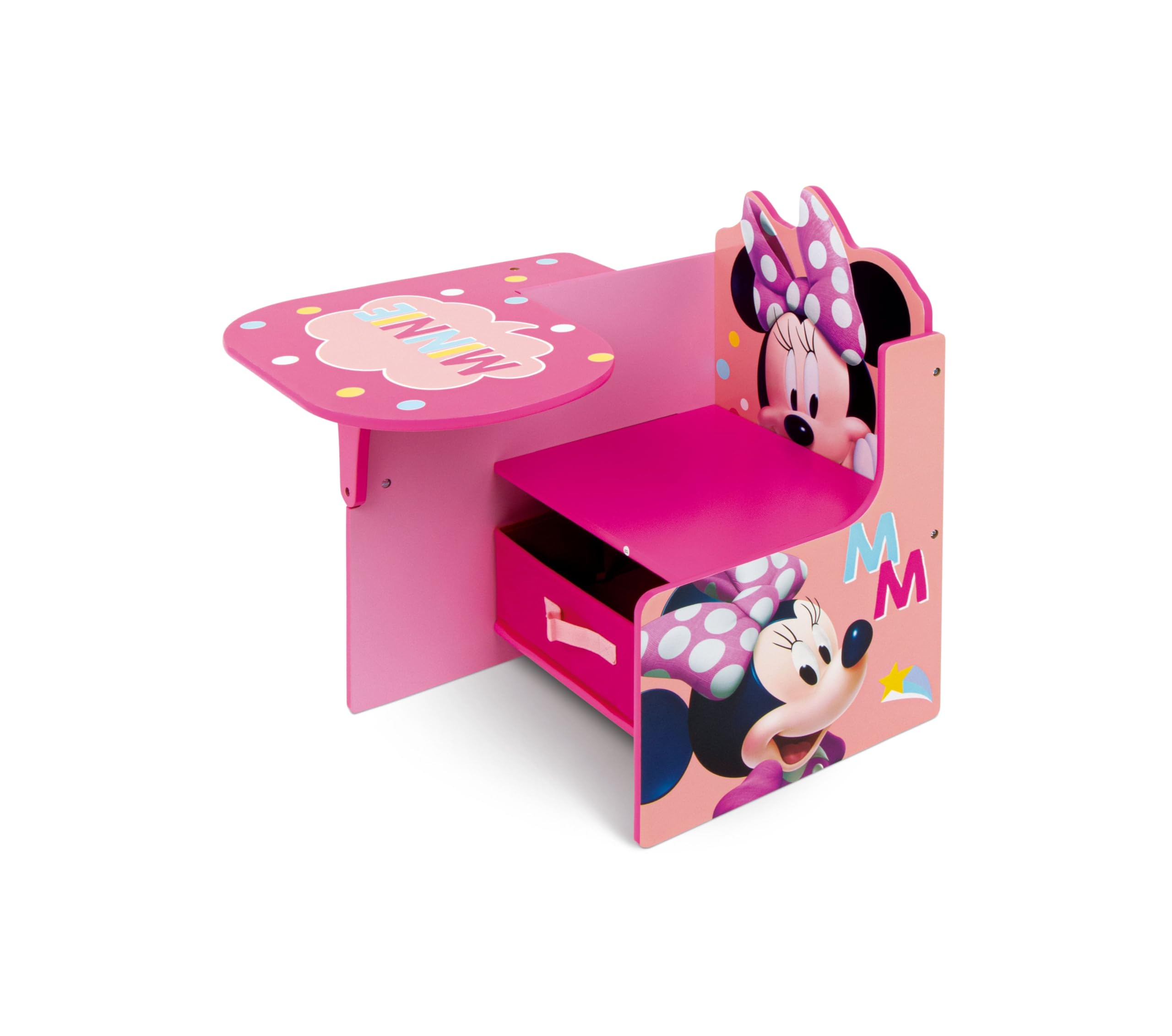 ARDITEX - Silla-​Pupitre Infantil de Madera con contenedor Textil de Minnie Mouse de Disney - 62x30x60cm - Color Rosa - Ideal para Manualidades, estudiar o Jugar.