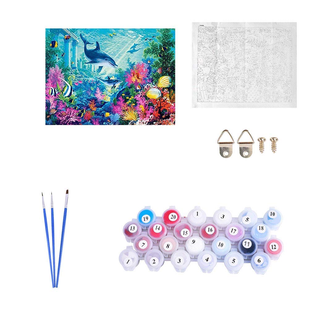 Kit De Pintura Por Números Para Adultos Y Niños, Delfín En Lienzo De 30x40 Cm, Con Pinturas Acrílicas Y 3 Pinceles, Decoración De Hogar Sin Marco