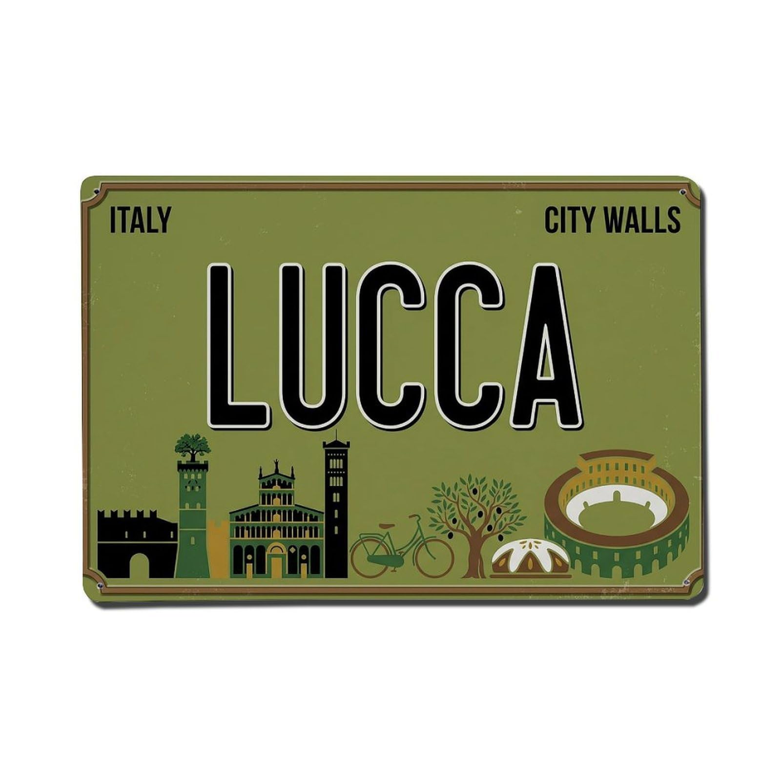 Cwbufd 8X12inch(20X30cm) Vintage Travel Lucca Italy Walls Towers Metal Tin Sign Plaque Wall Decor For Cafe, Club Bar, Office, Garden Metal Poster 8X12inch