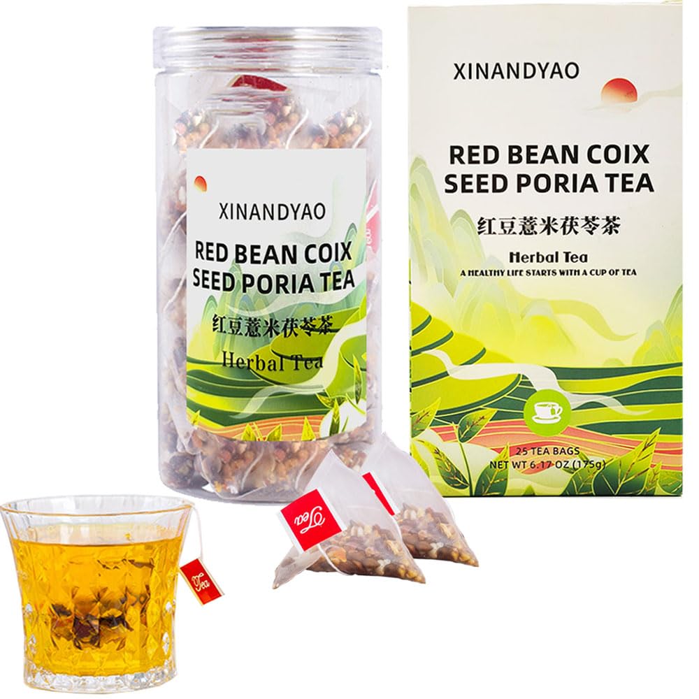 Red Bean Coix Seed Barley Tea Bags, Ormosia,Gordon Euryale Seed, Gardenia Jasminoides, Poria Cocos, Orange Peel, Combination Tea 25 Count, Vegan, Sugar-Free & Caffeine-Free