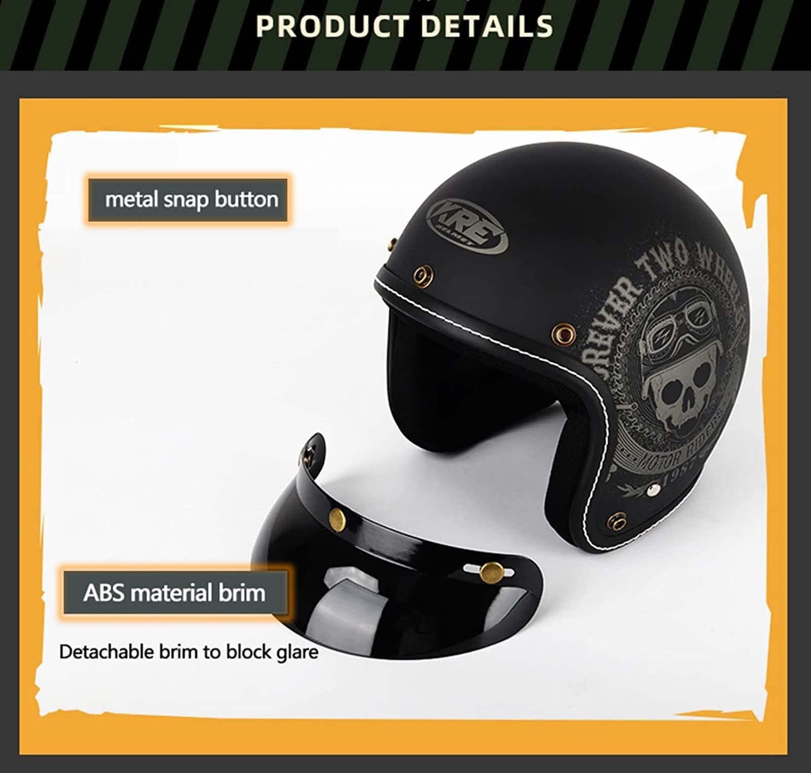 GAOZCTT Casque Jet Moto 3/4 Demi Casques Casque Moto Avec Double Visière Style Rétro Vintage Jet Casque Cyclomoteur Scooter Casque, Pour Jeunes Hommes