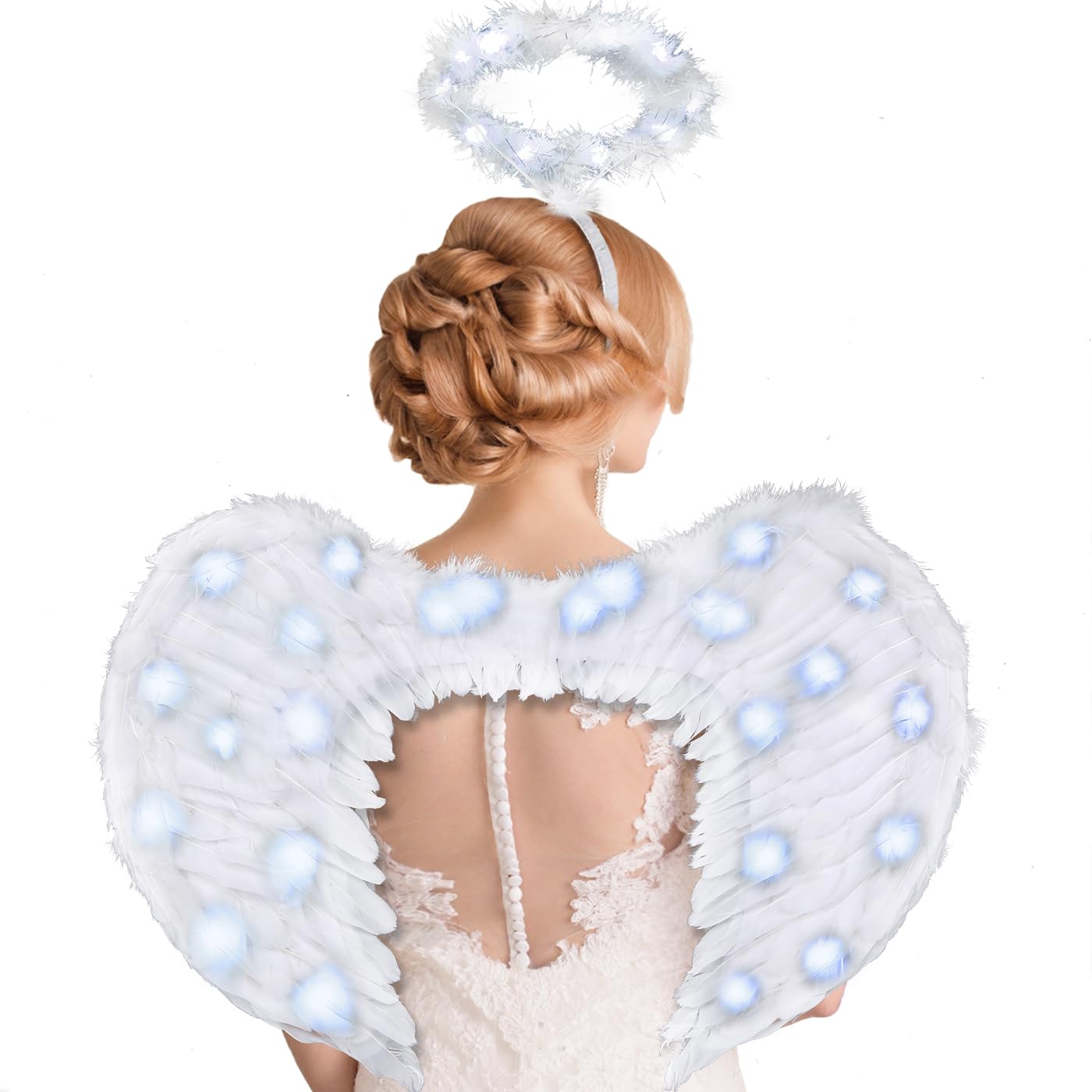 Ptesuply Angel Wings Adult, Light Up Angel Wings and Halo with LED Lights- 3 Light Modes