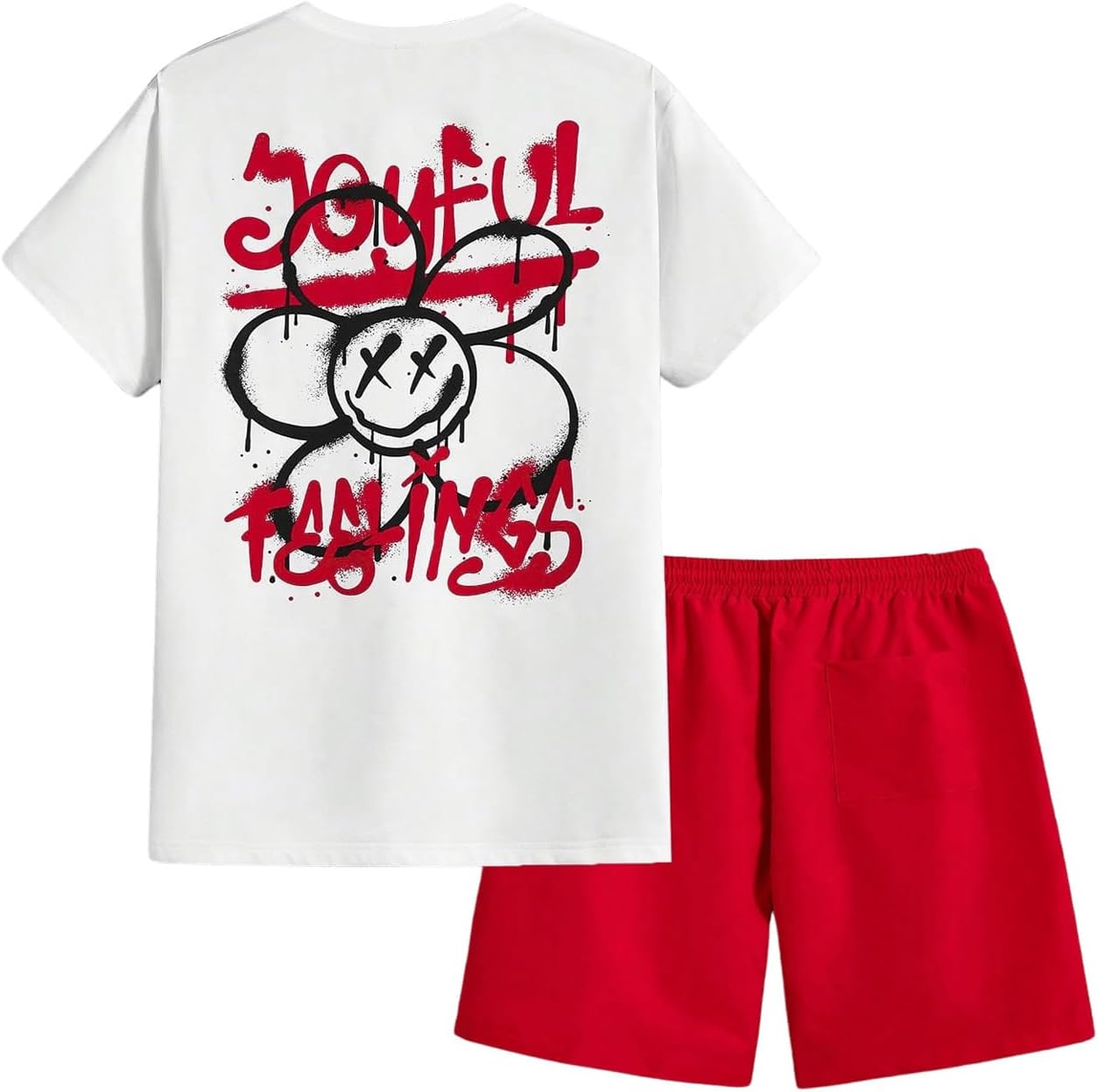 Floerns Men's 2 Piece Outfit Cartoon Print Tee Shirt Drawstring Waist - View #3