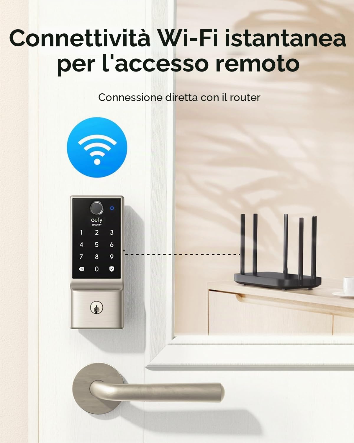 eufy Security Smart Lock C220, Serratura per porta d'ingresso senza chiave con impronte digitali, Wi-Fi integrato, Telecomando app, Serratura intelligente per porta d'ingresso, Impermeabile IP53