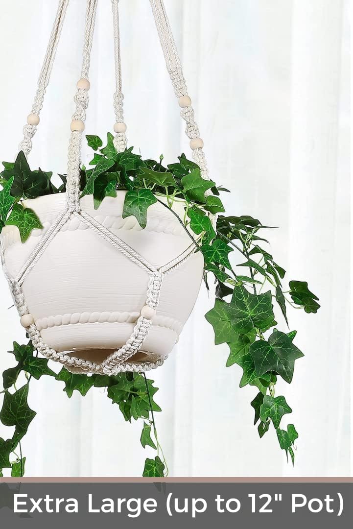 2 Pack 43 Inches Macrame Planter Hanger Large for 12 inch Pot + Swag Hook (Extra Long & Big) | Large Hanging Planter for Indoor Plants | No Tassel, Cotton Rope, No Pot/Plant Included (XL)