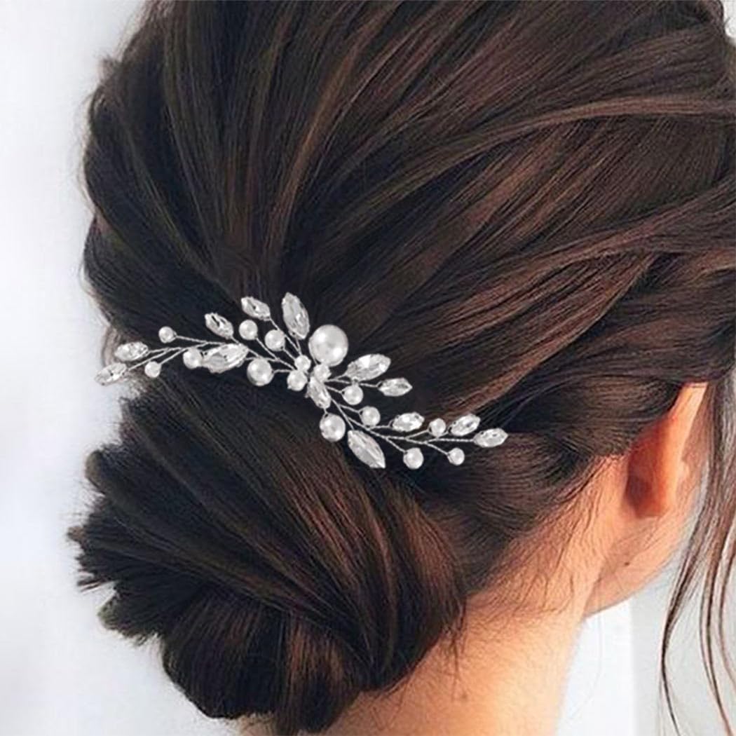 Épingles à cheveux de mariage en perles argentées barrette à cheveux en strass pour femmes