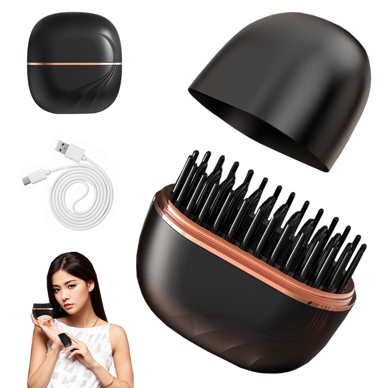 Spazzola Lisciante per Capelli, 2026 Mini Piastra Capelli, Mini Pettine Lisciante, Pettine Lisciante Portatile Ricaricabile, 160-200℃ Controllo Temperatura 3 Velocità Spazzola Lisciante Portatile (M3)
