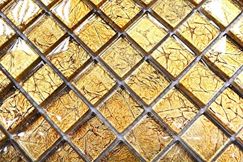 Mos120-0782 - Piastrella in vetro con struttura a mosaico, colore: oro