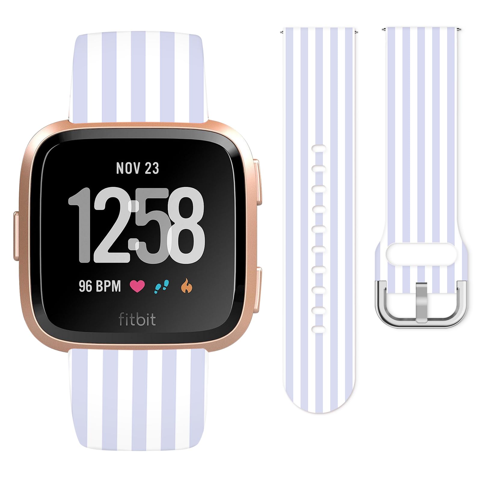 Vozehui Blue White Stripe Silicone Straps for Fitbit Versa/Versa 2/Versa Lite, Soft Unique Printing Technology, Waterproof Durable Adjustable Easy Install Comfortable Replacement Band for Women Men