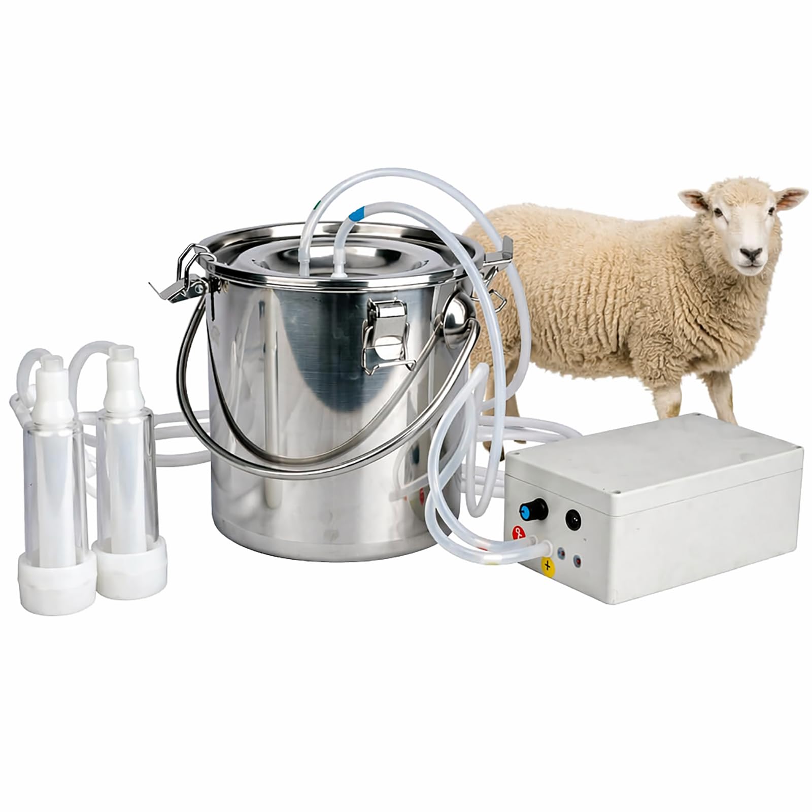 hKjPlvf Portable Pulsation Electric Milking Machine Bionic Vacuum Breast Pump Kit with Stainless Steel Bucket for Cow Goat Sheep Farm Cattle Backyard Dairy Milkers 3L 5L sheep-5L
