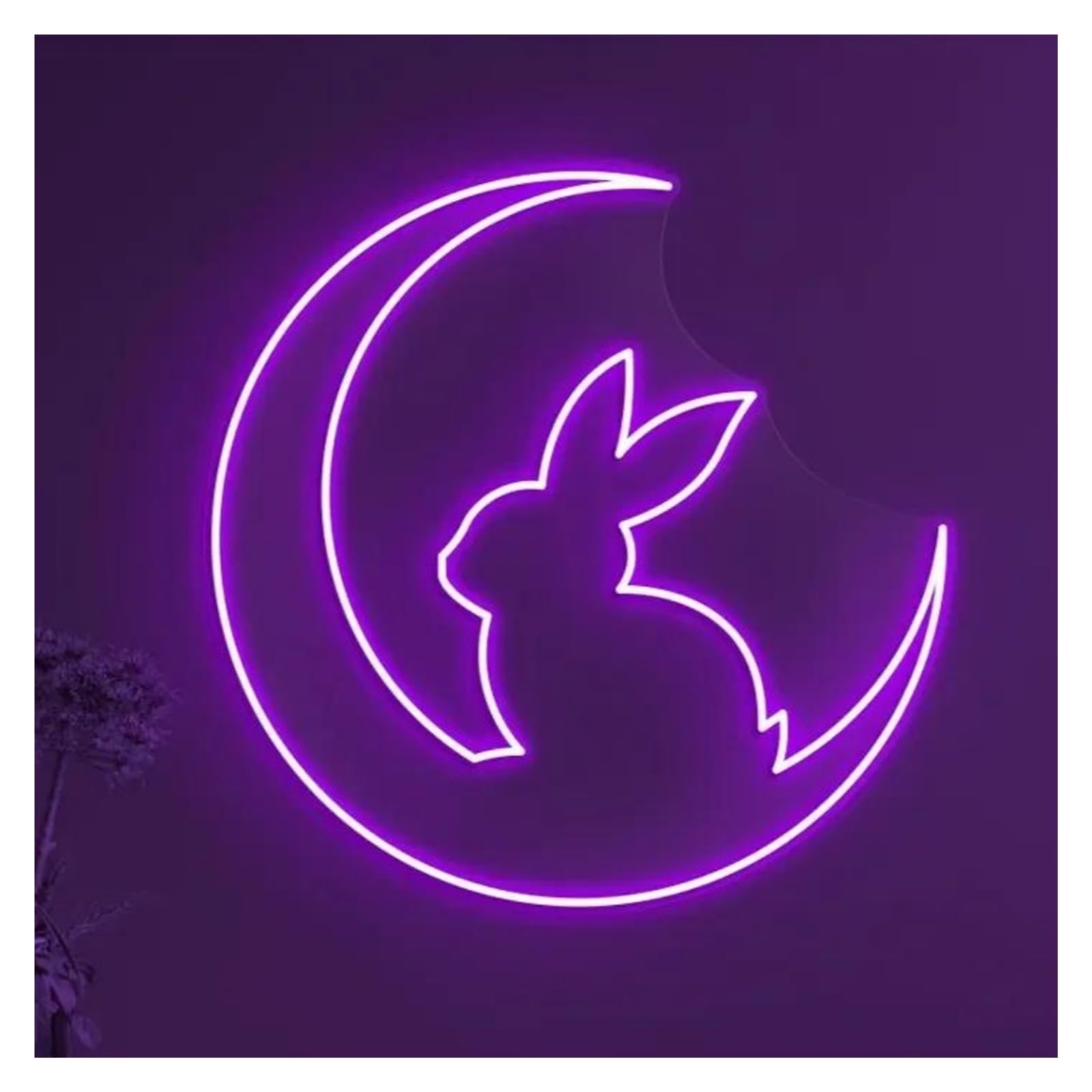 LEMST Signs Lamp Rabbit On Moon Neon Sign, USB Powered Adjustable Brightness Bunny On Lights for Animal Shop Decor(Purple,45cmx45cm)