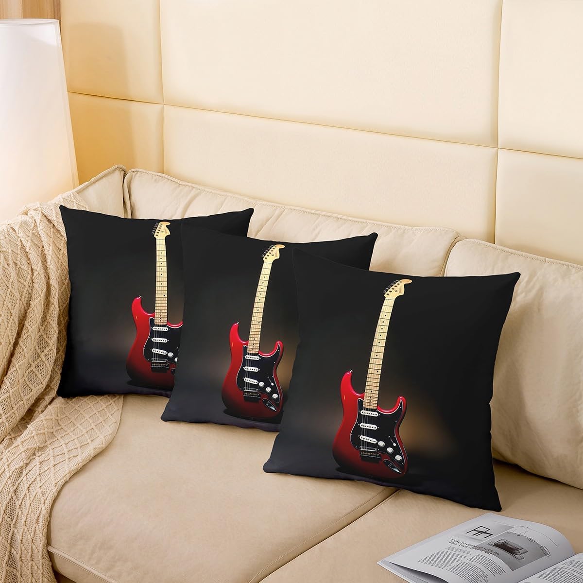Erosebridal Set of 2 Guitar Throw Pillow Covers 24X24 Hip Rock Rock Pillow Covers,Pop Music Theme Cushion Covers 3D Musical Instrument Decorative Pillow Covers for Girls Boys Teens Youth image 4